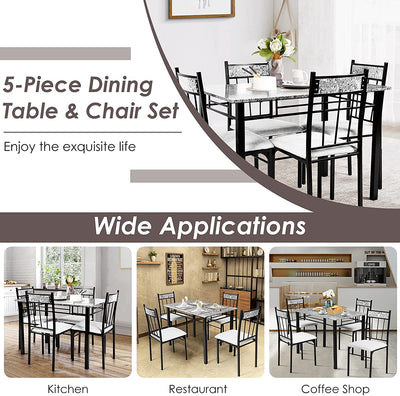 5 Piece Faux Marble Dining Table Set with Metal Frame and Padded Seat