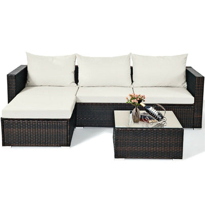 5 Piece Outdoor Rattan Furniture Sets Patio Conversation Sectional Sofa Set with Cushion