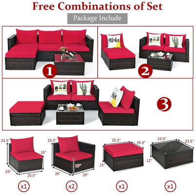 5 Piece Outdoor Rattan Furniture Sets Patio Conversation Sectional Sofa Set with Cushion