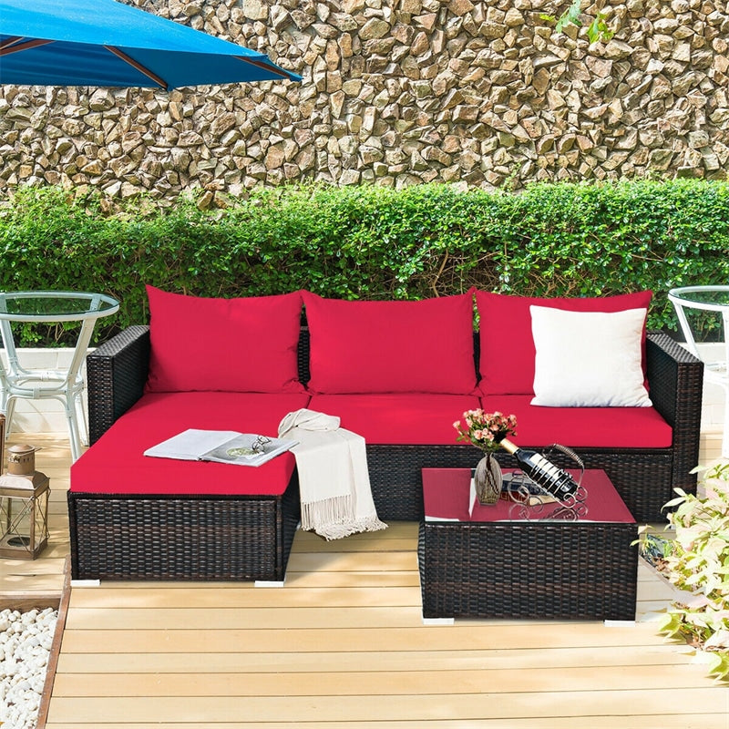 5 Piece Outdoor Rattan Furniture Sets Patio Conversation Sectional Sofa Set with Cushion