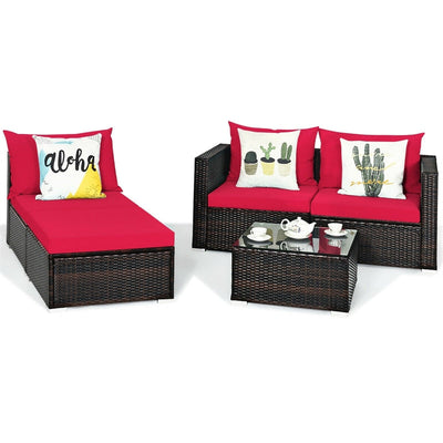 5 Piece Outdoor Rattan Furniture Sets Patio Conversation Sectional Sofa Set with Cushion