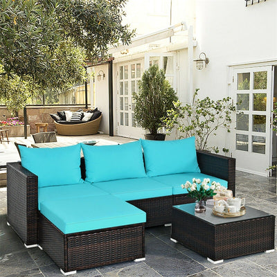 5 Piece Outdoor Rattan Furniture Sets Patio Conversation Sectional Sofa Set with Cushion