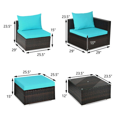 5 Piece Outdoor Rattan Furniture Sets Patio Conversation Sectional Sofa Set with Cushion