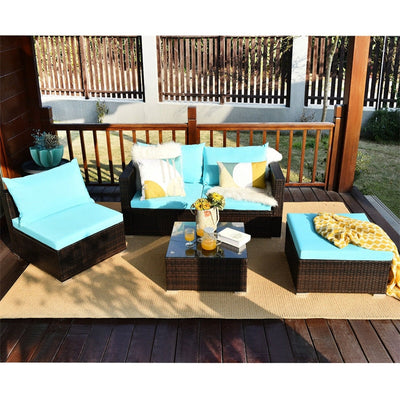 5 Piece Outdoor Rattan Furniture Sets Patio Conversation Sectional Sofa Set with Cushion