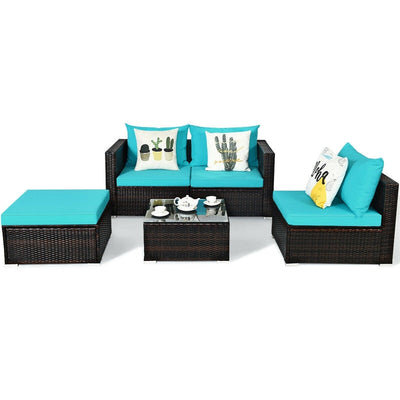 5 Piece Outdoor Rattan Furniture Sets Patio Conversation Sectional Sofa Set with Cushion