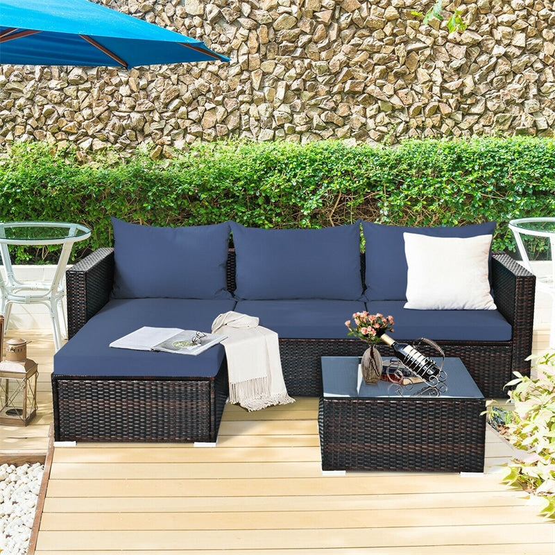 5 Piece Outdoor Rattan Furniture Sets Patio Conversation Sectional Sofa Set with Cushion