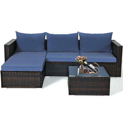 5 Piece Outdoor Rattan Furniture Sets Patio Conversation Sectional Sofa Set with Cushion