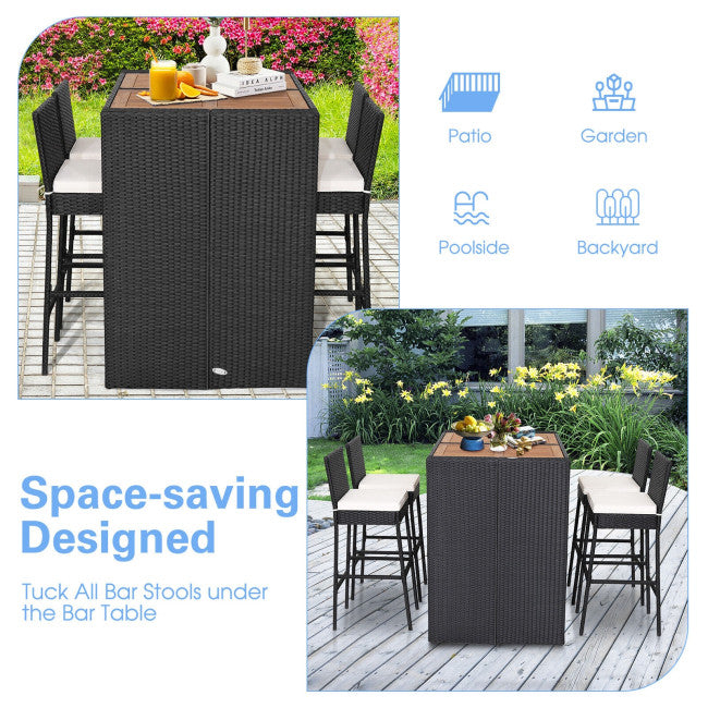 5 Pieces Outdoor Patio Rattan Dining Table Set with Removable Cushion