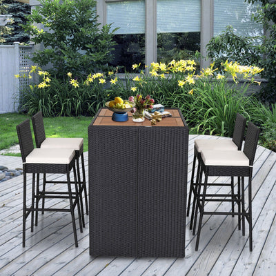 5 Pieces Outdoor Patio Rattan Dining Table Set with Removable Cushion