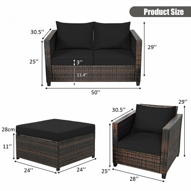 5 Pieces Outdoor Rattan Furniture Set Patio Conversation Sectional Sofa Set with Ottomans