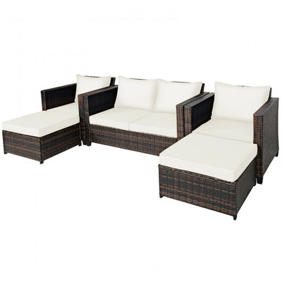 5 Pieces Outdoor Rattan Furniture Set Patio Conversation Sectional Sofa Set with Ottomans