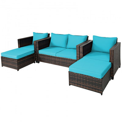 5 Pieces Outdoor Rattan Furniture Set Patio Conversation Sectional Sofa Set with Ottomans