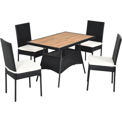 5 Pieces Outdoor Rattan Dining Table Set Patio Furniture Set  with Padded Cushions