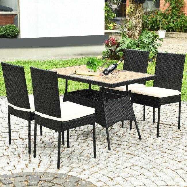 5 Pieces Outdoor Rattan Dining Table Set Patio Furniture Set  with Padded Cushions