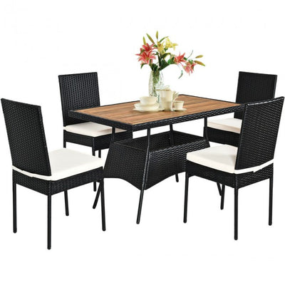 5 Pieces Outdoor Rattan Dining Table Set Patio Furniture Set  with Padded Cushions