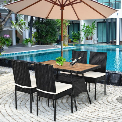 5 Pieces Outdoor Rattan Dining Table Set Patio Furniture Set  with Padded Cushions