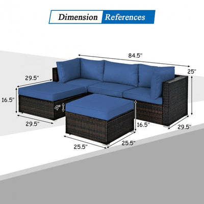 5 Pieces Outdoor Rattan Sectional Conversation Sofa Set Patio Furniture Sets with Cushion and Ottoman