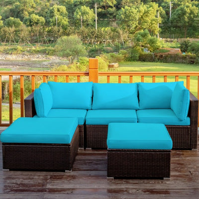 5 Pieces Outdoor Rattan Sectional Conversation Sofa Set Patio Furniture Sets with Cushion and Ottoman