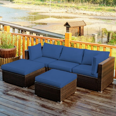 5 Pieces Outdoor Rattan Sectional Conversation Sofa Set Patio Furniture Sets with Cushion and Ottoman