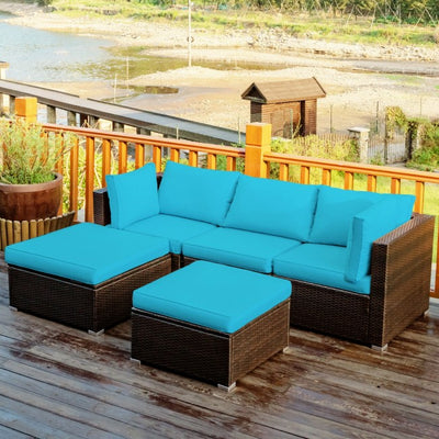 5 Pieces Outdoor Rattan Sectional Conversation Sofa Set Patio Furniture Sets with Cushion and Ottoman