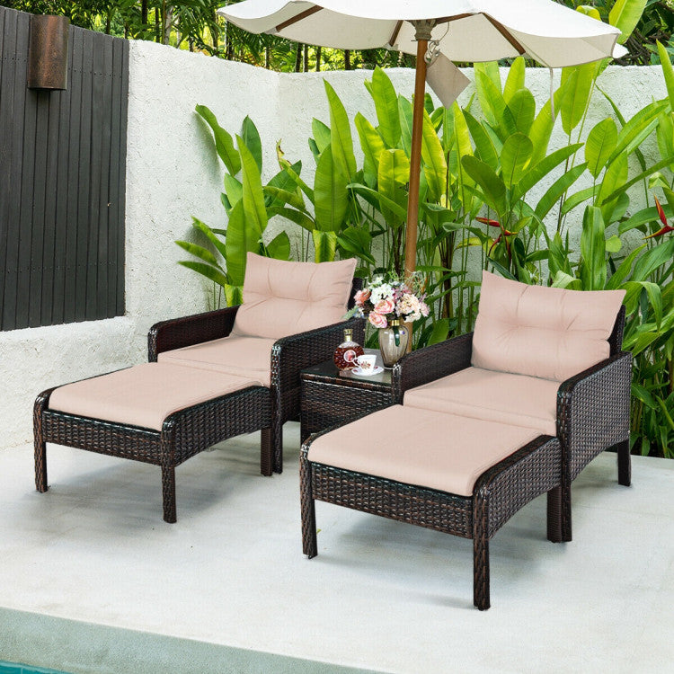 5 Pieces Patio Rattan Furniture Set Outdoor Conversation Set All Weather Sofa Sets with Cushions and Coffee Table