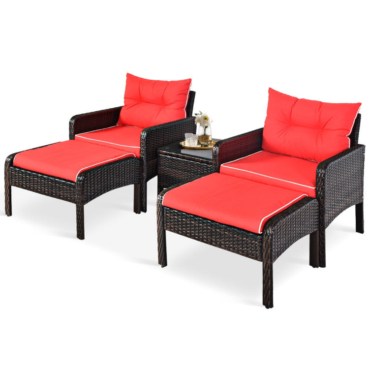 5 Pieces Patio Rattan Furniture Set Outdoor Conversation Set All Weather Sofa Sets with Cushions and Coffee Table