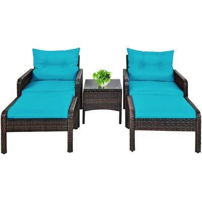 5 Pieces Patio Rattan Furniture Set Outdoor Conversation Set All Weather Sofa Sets with Cushions and Coffee Table