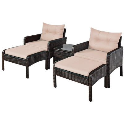 5 Pieces Patio Rattan Furniture Set Outdoor Conversation Set All Weather Sofa Sets with Cushions and Coffee Table