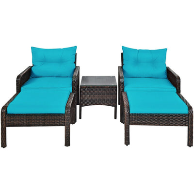 5 Pieces Patio Rattan Furniture Set Outdoor Conversation Set All Weather Sofa Sets with Cushions and Coffee Table