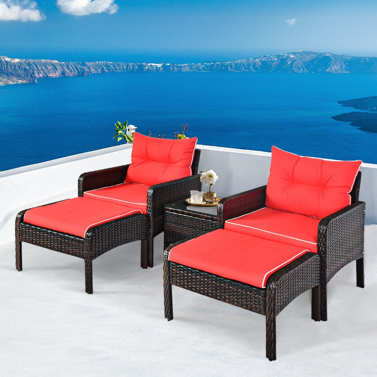 5 Pieces Patio Rattan Furniture Set Outdoor Conversation Set All Weather Sofa Sets with Cushions and Coffee Table