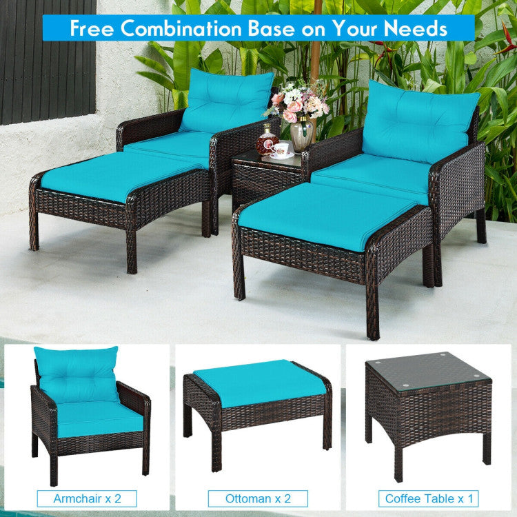 5 Pieces Patio Rattan Furniture Set Outdoor Conversation Set All Weather Sofa Sets with Cushions and Coffee Table