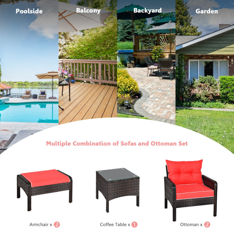 5 Pieces Patio Rattan Furniture Set Outdoor Conversation Set All Weather Sofa Sets with Cushions and Coffee Table