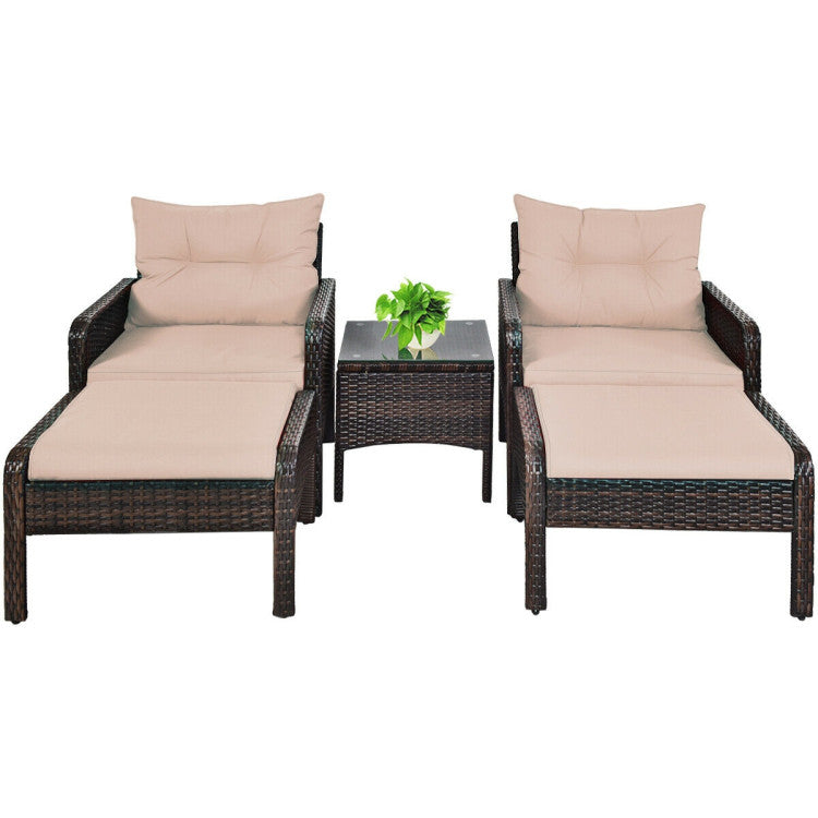 5 Pieces Patio Rattan Furniture Set Outdoor Conversation Set All Weather Sofa Sets with Cushions and Coffee Table