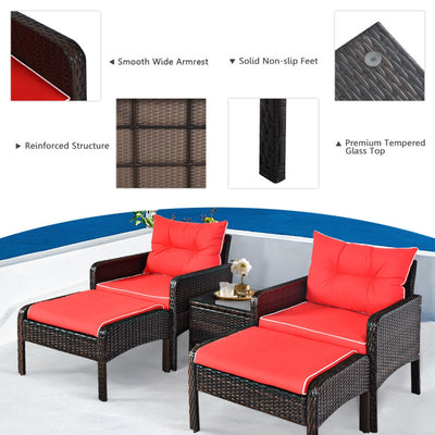 5 Pieces Patio Rattan Furniture Set Outdoor Conversation Set All Weather Sofa Sets with Cushions and Coffee Table