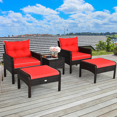 5 Pieces Patio Rattan Furniture Set Outdoor Conversation Set All Weather Sofa Sets with Cushions and Coffee Table