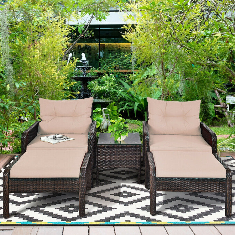 5 Pieces Patio Rattan Furniture Set Outdoor Conversation Set All Weather Sofa Sets with Cushions and Coffee Table