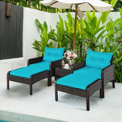 5 Pieces Patio Rattan Furniture Set Outdoor Conversation Set All Weather Sofa Sets with Cushions and Coffee Table