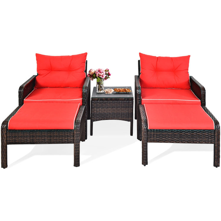 5 Pieces Patio Rattan Furniture Set Outdoor Conversation Set All Weather Sofa Sets with Cushions and Coffee Table