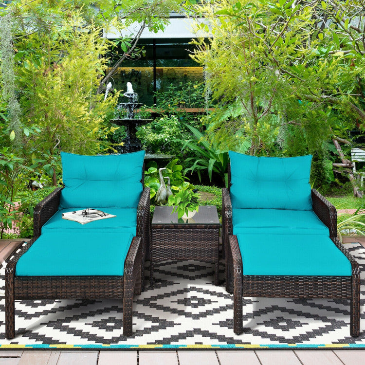 5 Pieces Patio Rattan Furniture Set Outdoor Conversation Set All Weather Sofa Sets with Cushions and Coffee Table