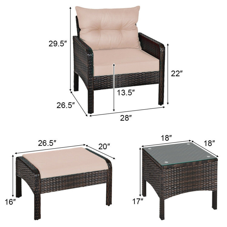 5 Pieces Patio Rattan Furniture Set Outdoor Conversation Set All Weather Sofa Sets with Cushions and Coffee Table