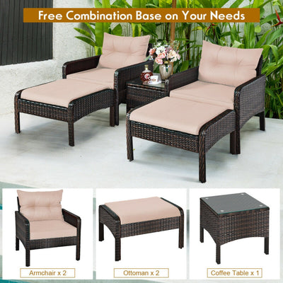 5 Pieces Patio Rattan Furniture Set Outdoor Conversation Set All Weather Sofa Sets with Cushions and Coffee Table