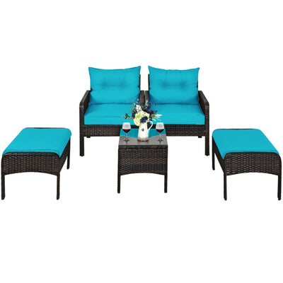 5 Pieces Patio Rattan Furniture Set Outdoor Conversation Set All Weather Sofa Sets with Cushions and Coffee Table