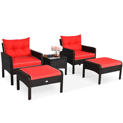 5 Pieces Patio Rattan Furniture Set Outdoor Conversation Set All Weather Sofa Sets with Cushions and Coffee Table