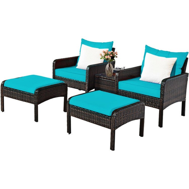 5 Pieces Patio Rattan Furniture Set Outdoor Conversation Set All Weather Sofa Sets with Cushions and Coffee Table