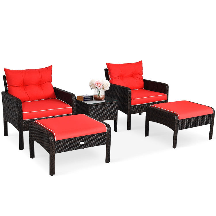 5 Pieces Patio Rattan Furniture Set Outdoor Conversation Set All Weather Sofa Sets with Cushions and Coffee Table