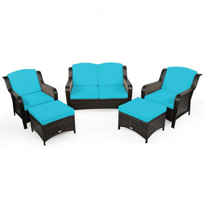 5 Pieces Patio Rattan Sofa Set outdoor conversation set with Cushion and Ottoman