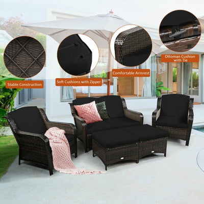 5 Pieces Patio Rattan Sofa Set outdoor conversation set with Cushion and Ottoman