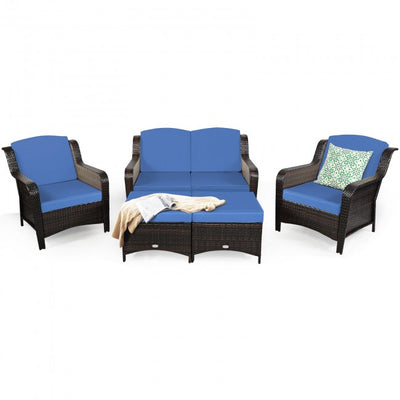 5 Pieces Patio Rattan Sofa Set outdoor conversation set with Cushion and Ottoman