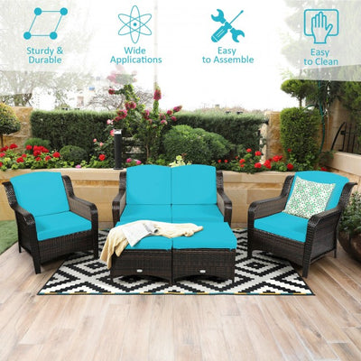 5 Pieces Patio Rattan Sofa Set outdoor conversation set with Cushion and Ottoman