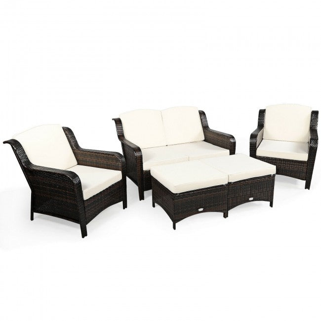 5 Pieces Patio Rattan Sofa Set outdoor conversation set with Cushion and Ottoman